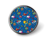 Flying Superheroes Speech Bubbles in Pop Art Comic Style on Blue Round Brooch Pin, Unisex Smooth Surface Lapel Tie Pin, Lightweight Badge Jewelry Crafts Decor for Costume Accessory Men Women