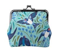 Flying Swallows Spring Flowers, PU Leather Coin Purse, Small Wallets, Change Pouch with Kiss Lock Clasp Buckle, Change Purse