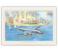 Flying to New York - Lockheed “Constellation” Plane - France - Vintage Airline Travel Poster c.1946 - Master Art Print 10in x 14in
