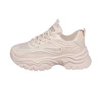 Flying Weaving Sneakers for Women Autumn Winter Fashion Round Toe Lace Up Casual Walking Shoes Thick Sole Lightweight Running Footwear (White, 4.5)