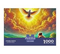 Flying White Dove 1000 Piece Jigsaw Puzzle Paper for Adults Sunlight Through Clouds Jigsaw Puzzle for Adults Family Relaxation Home Decor Gift 52x38cm/1000pcs