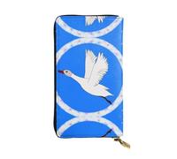 Flying White Goose Patterned Leather Long Wallet (7.5 * 4.1 inches) | Extra Large Multi-Function Compartment | Great Gift