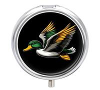 Flying Wild Mallard Duck Pill Organizer Round Pill Box Travel Pill Case Medicine Organizer for Pocket Purse