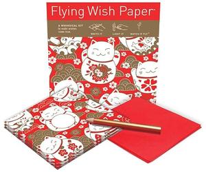 FLYING WISH PAPER Lucky Cats - Write it, Light it, Watch it Fly - Perfect Little Gift Wish Paper - 5" x 5" - Whimsical Mini Kit