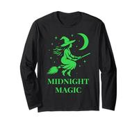 Flying Witch Aesthetic Halloween Samhain Art and Moon Magic Long Sleeve T-Shirt