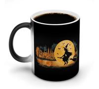 Flying Witch City Moon Basketball Cute Ceramic Coffee Mug Heat Sensitive Color Changing Cups for Office Home
