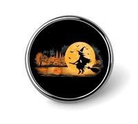 Flying Witch City Moon Basketball Round Lapel Pin Button Brooch Tie Badge Elegant Hat Clothing Jewelry Accessories