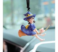 Flying Witch Girl Riding Broom Cute Car Accessories for Women Gift, Funny Car Hanging Ornament Rearview Mirror Aesthetic Swinging Charms Horror Pendant Halloween Car Interior Decorations (Sitting)