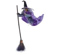 Flying Witch Halloween Decor, Large Halloween Animatronics Witches Broom, Animated Magicals Witch Broom with Light up Eyes & Spooky Sounds, Scary Floating Flying Hovering Witchs on Broomsticks