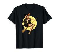 Flying Witch on Broom Halloween Sexy Witch Pin Up Girl T-Shirt