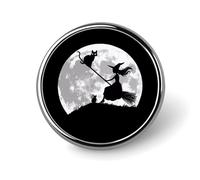 Flying Witch On Broomstick Full Moon Black Cat Round Badges Personalized Button Brooch Lapel Pins for Clothing Decoration