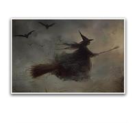 Flying Witch Vintage Poster Art Print Gothic Victorian Dark School Wall Decor Print Canvas Art Perfect for Decorating Any Room Poster