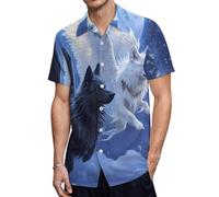 Flying Wolf Moonnight Men's Button Down Shirt Casual Short Sleeve Shirts Beach Summer Shirt with Pocket