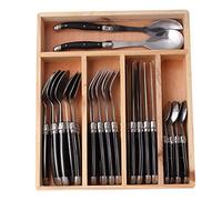 FlyingColors Laguiole Stainless Steel Flatware Set. Black Color Handle, Wooden Storage Box, 34 Pieces