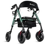 FlyingJoy Folding Rollator Walker with Seat and Extra Wide Backrest, Rollators with All Terrain Large 8-inch Wheels for Seniors, Rolling Walkers with Cup & Cane Holder, Supports up to 300 lbs (Green)