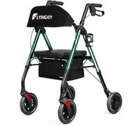 FlyingJoy Folding Rollator Walker with Seat and Extra Wide Backrest, Rollators with All Terrain Large 8-inch Wheels for Seniors, Rolling Walkers with Cup & Cane Holder, Supports up to 300 lbs (Green)