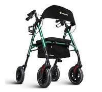 FlyingJoy Folding Rollator Walker with Seat and Extra Wide Backrest, Rollators with All Terrain Large 8-inch Wheels for Seniors, Rolling Walkers with Cup & Cane Holder, Supports up to 300 lbs (Green)