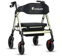 FlyingJoy Heavy Duty Rollator Walker with Seat,Bariatric Folding Rolling Walker with Large 8-inch Wheels,Supports up to 450 lbs,Champagne