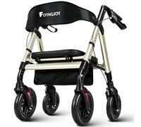 FlyingJoy Heavy Duty Rollator Walker with Seat,Bariatric Folding Rolling Walker with Large 8-inch Wheels,Supports up to 450 lbs,Champagne