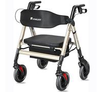 FlyingJoy Heavy Duty Rollator Walker with Seat,Bariatric Folding Rolling Walker with Large 8-inch Wheels,Supports up to 450 lbs,Champagne