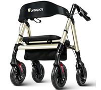 FlyingJoy Heavy Duty Rollator Walker with Seat,Bariatric Folding Rolling Walker with Large 8-inch Wheels,Supports up to 450 lbs,Champagne
