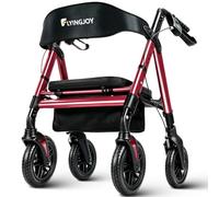 FlyingJoy Rollator Walkers with Seat,450Lb Rolling Walkers,23.76lbs(10.8kg) Extra-Wide Heavy-Duty Rollator Walkers with Seat and Brakes for Seniors and Adults Bariatric with Large Aluminum (Red)