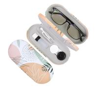 FlyingMage 2 in 1 Contact Lens Case and Eyeglasses Case for Women Men Kids, Double Sided Hard Shell Portable Glasses Travel Holder with Built-in Mirror, Contact Lens Box Storage Kit (White Leaf)