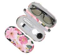 FlyingMage 2 in 1 Contact Lens Case and Eyeglasses Case for Women Men Kids, Double Sided Hard Shell Portable Glasses Travel Holder with Built-in Mirror, Contact Lens Box Storage Kit (Pink Flower)