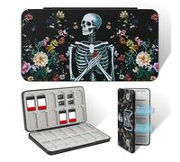 FlyingMage 24 Switch Game Card Case for Nintendo Switch 2/OLED/Lite, Cute Halloween Switch Game Holder Cartridge Case for 24 Slots and 48 SD Card Storage, Switch 2 Compact Card Holder, Flower Skull