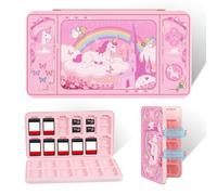 FlyingMage 24 Switch Game Card Case for Nintendo Switch 2/OLED/Lite, Cute Switch Game Holder Cartridge Case for 24 Slots Game Card and 48 SD Card Storage, Switch 2 Compact Card Holder, Pink Unicorn