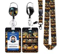 FlyingMage Badge Holder Vertical Plastic Case with Retractable Reel Belt Clip and Detachable Lanyard Strap Hard ID Card Protector for for Office Nurse Doctor Teacher Student (Pumpkin)