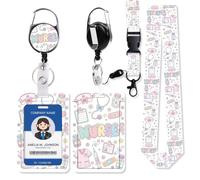 FlyingMage Badge Holder Vertical Plastic Case with Retractable Reel Belt Clip and Detachable Lanyard Strap Hard ID Card Protector for for Office Nurse Doctor Teacher Student (White Nurse)