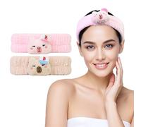 FlyingMage Spa Headband for Washing Face, 2 Pack Cute Halloween Hair Band for Shower Yoga Beauty, Fluffy Makeup Headband, Kawaii Facial Headbands for Woman Girls, Pink+Beige Capybara