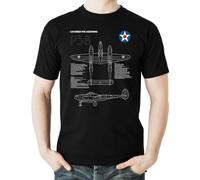 Flyingraphics Aviation Themed T Shirt, Lockheed P38 Lightning. Black