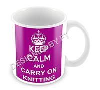 FlyingTurtles Keep Calm and Carry On Knitting Gift Retro Ceramic White 11oz Mug by FT.