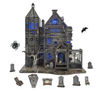FLYINTOYS DIY Miniature House Kit, Haunted House Halloween 3D Wooden Puzzles for Adults, Dollhouse Bookshelf Insert Decor Alley-Creativity Kit with LED Light