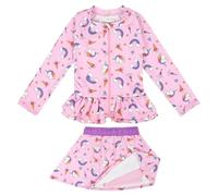FLYISH DIRECT Girls Swimming Costume, UPF 50+ Long Sleeve Girl Swim Suit, 2 Piece Quick Dry Ruffle Swimming Suit with Skirt for Girls, Unicorn, M