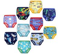 FLYISH DIRECT Potty Training Pants 100% Cotton, 10 Packs of Training Pants for Boys and Girls, Absorbent Potty Underwear for Toddlers, Reusable and Washable, Dinos & Vehicles Mix, 4 Years