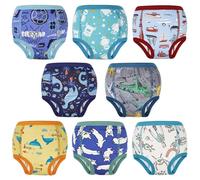 FLYISH DIRECT Potty Training Pants 100% Cotton, 8 Packs Toilet Training Pants for Boys and Girls, Absorbent Toddler Training Pants, Reusable Potty Training Underwear Boys, Green Cartoon, 2 Years