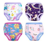 FLYISH DIRECT Potty Training Pants for Boys and Girls 100% Cotton, 4 Packs of Toilet Training Pants for Toddlers, Absorbent and Reusable Potty Underwear, Purple Dino & Unicorn, 3 Years