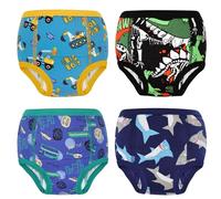 FLYISH DIRECT Potty Training Pants for Boys and Girls, 4-Pack Reusable Training Underwear for Toddler, 100% Cotton, 6-Layer Absorbent Baby Potty Pants, Dino Trucks, 8 Years