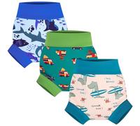 FLYISH DIRECT Reusable Swim Nappies, Baby Swimming Nappies for Boys and Girls, 3 Packs Reusable Swim Nappy 2-3 Years, Green Dino