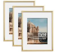 FLYJOE 11x14 Picture Frame, Display Pictures 8x10 with Mat or 11x14 Without Mat, Wall Hanging Photo Frame, Gold, 3 Pack
