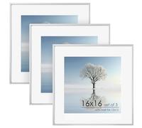 FLYJOE 16x16 Metal Square Picture Frame For Wall With Mat For 12x12, 16''x16'' Aluminum Photo Frames With Tempered Glass For Home Decor, Minimalist Modern Poster Frame Horizontally Vertically, Silver