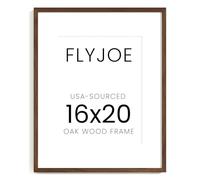 FLYJOE 16x20 Oak Wood Picture Frame with Mat for 11x14, 16 by 20 USA-Sourced Natural Solid Wooden Poster Frame for Wall Display, Tempered Real Glass, Hanging Hardware Included, 1 Pack, Walnut Color