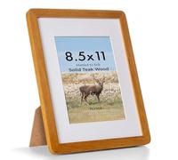 FLYJOE 8.5 by 11 Picture Frame - Solid Teak Wood 8.5x11 Fram, 8 1/2 x 11 Diploma Frame With Mat For 6x8, Tabletop and Wall Display, Hanging Hardware Included, Certificate Document Frame, Natural Teak