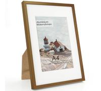FLYJOE Designer A4 Antique Bronze Aluminium Photo Frame - With Wide Mount (A5 Cut-Out) & Crystal Clear Premium Acrylic Glass - Exclusive for Vintage Art & Museum Quality