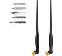 Flylin 2PCS Oblique Calligraphy Pen, 2-in-1 Drawing Pen Holder with 5 Pcs Replacement Nibs, 6.5 Inch Plastic Dip Pen Holder with Removable Multi-Fit Brass Flange, for Writing/Painting/Signing/Sketch