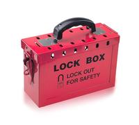 Flylin Portable Lockout Tagout Box, Steel Heavy Duty Group Safety Padlock Rack with 12 Slots, Red Group Lock Box for Lockout Hasps/Lockout Tags/Circuit Breakers