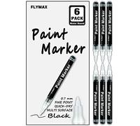 FLYMAX Black Paint Pen for Glass Bottle Rock Leather Plastic Stone Metal Canvas Enamel Plant Art Waterproof Writing Acrylic Permanent Marker Extra Fine tip 6 Pack 0.7mm